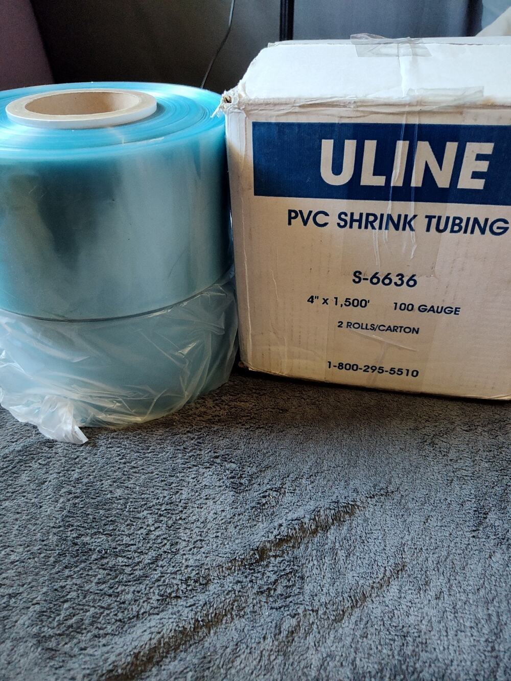 Uline 100 Gauge 4” Wide 2 Rolls x Approx 1500' PVC Shrink Film Tubing S-6636